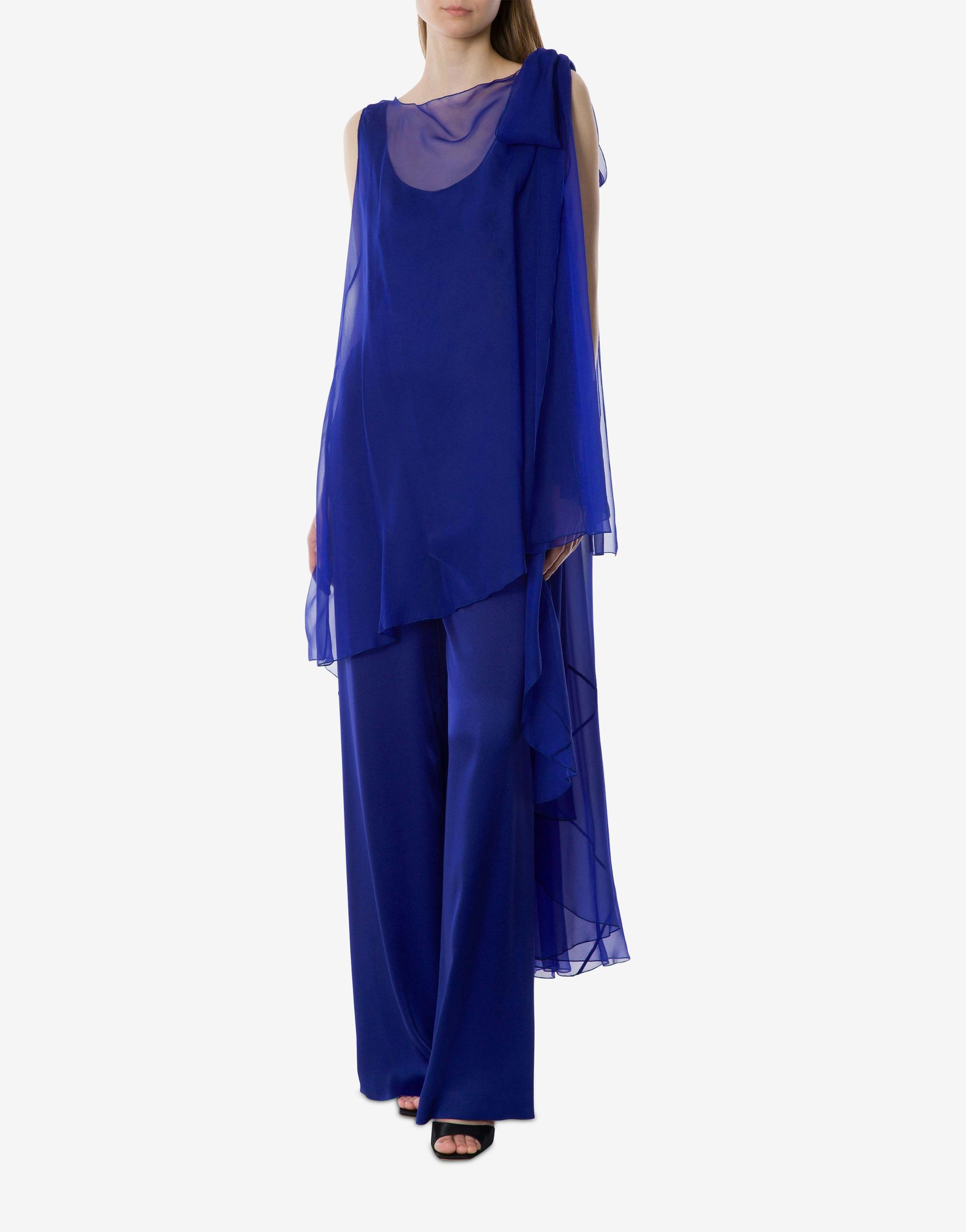 Satin jumpsuit with chiffon cape Product Image