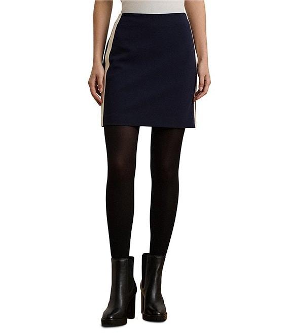 Lauren Ralph Lauren Stretch Knit Two-Tone Color Block Pencil Mini Skirt Product Image