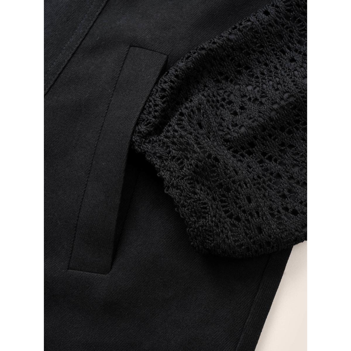 Plus Size Patchwork Embroidered Flap Detail Jacket Women Black Non Slanted pocket Everyday Jackets BloomChic 18-20/2X Product Image