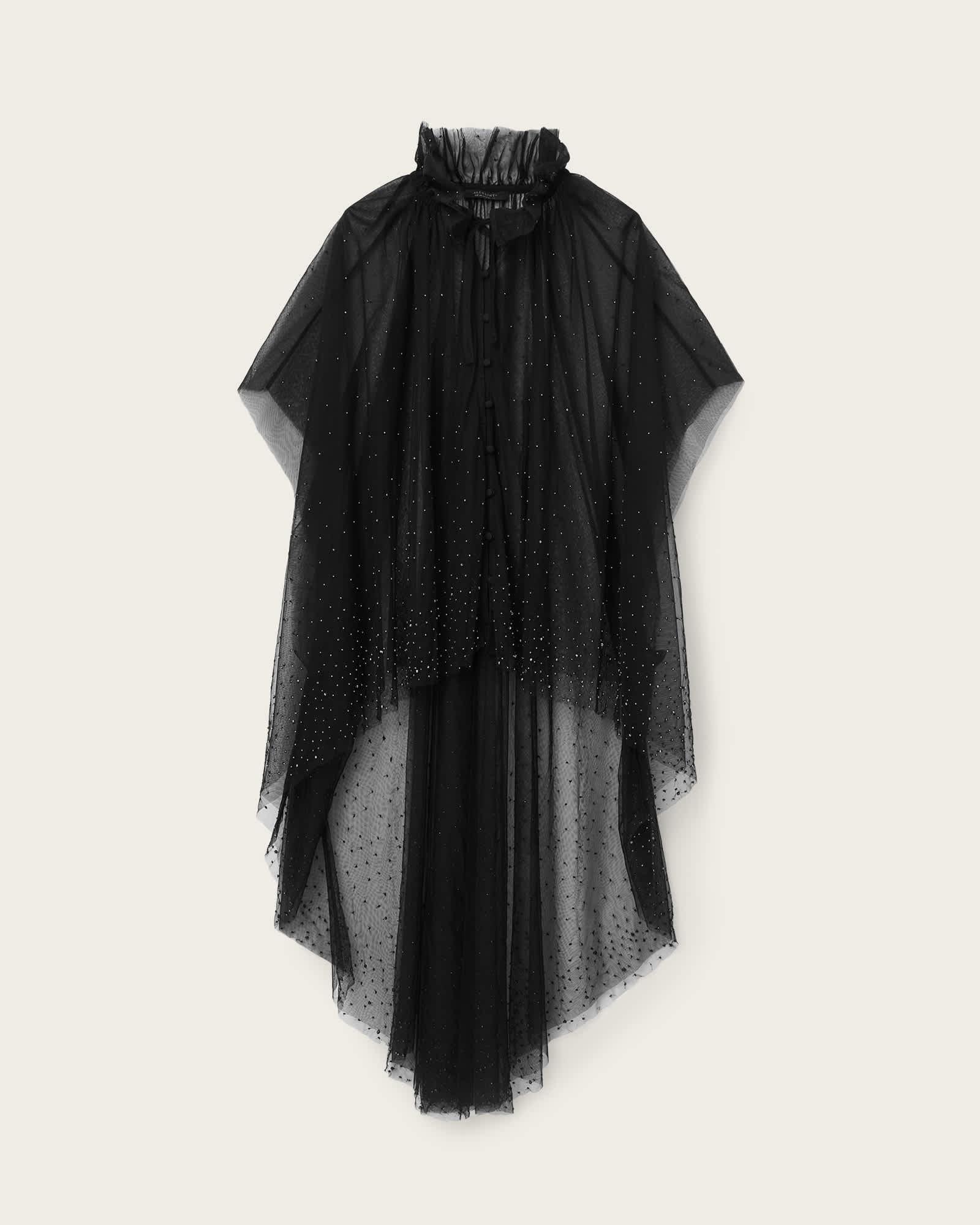 Sez Embellished Tulle Cape Black | ALLSAINTS US Product Image