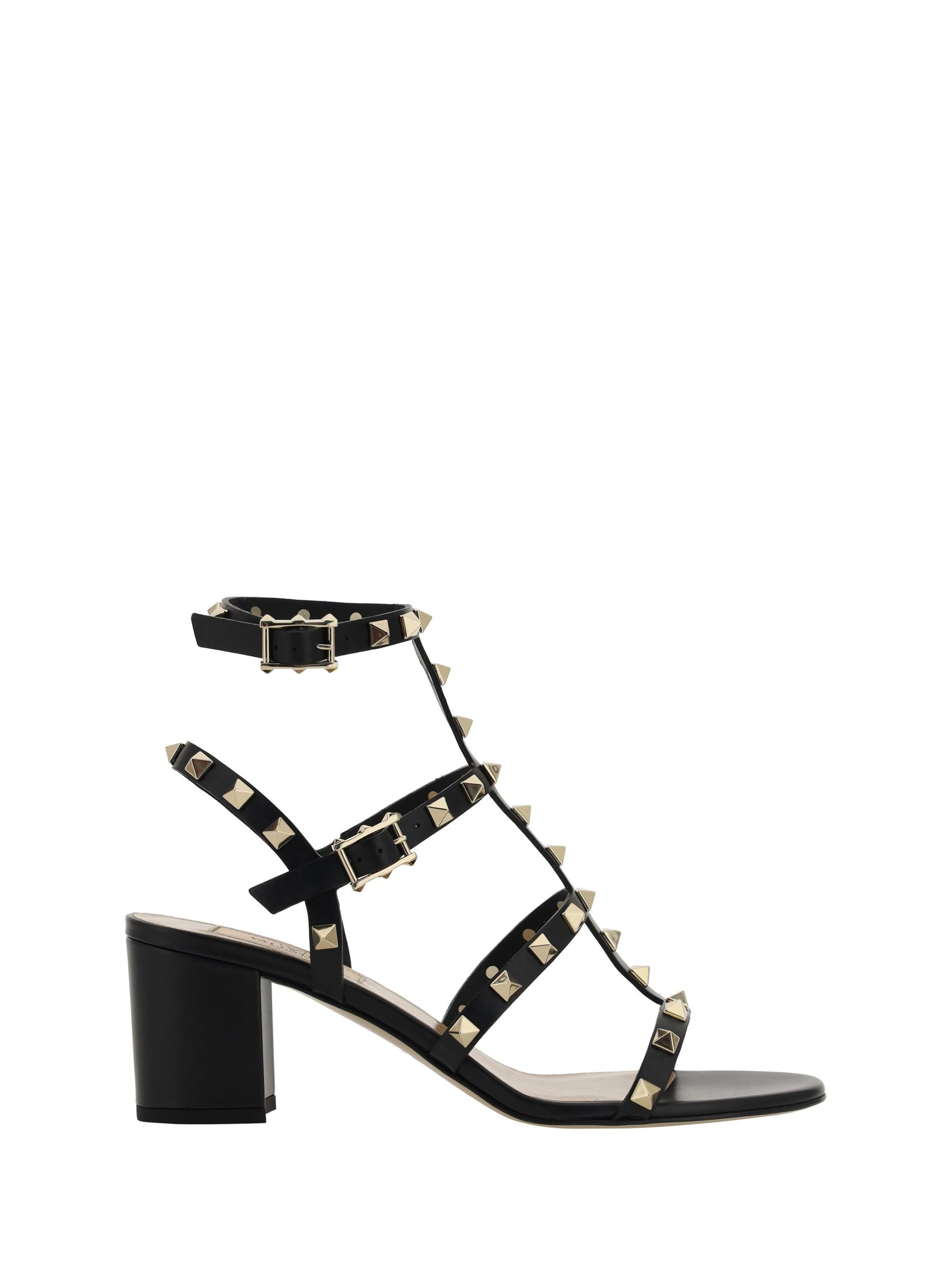 VALENTINO GARAVANI Valentino Rockstud Caged 90 Leather Ankle Strap Sandal In Black Product Image