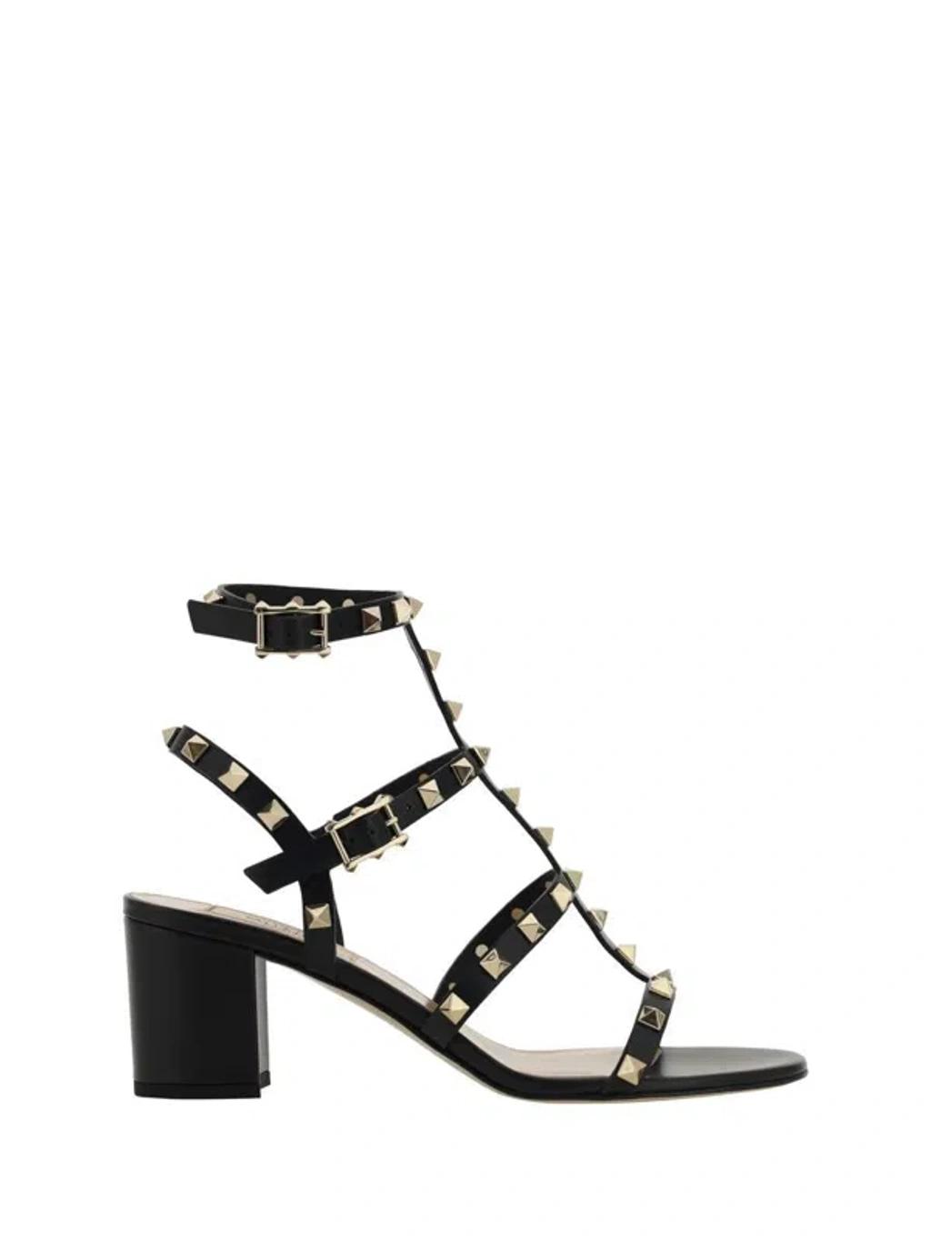 VALENTINO GARAVANI Valentino Rockstud Caged 90 Leather Ankle Strap Sandal In Black Product Image