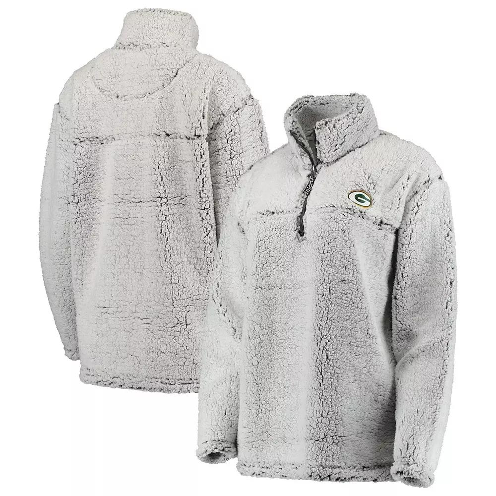 Women's Gray Green Bay Packers Sherpa Quarter-Zip Pullover Jacket,  Product Image