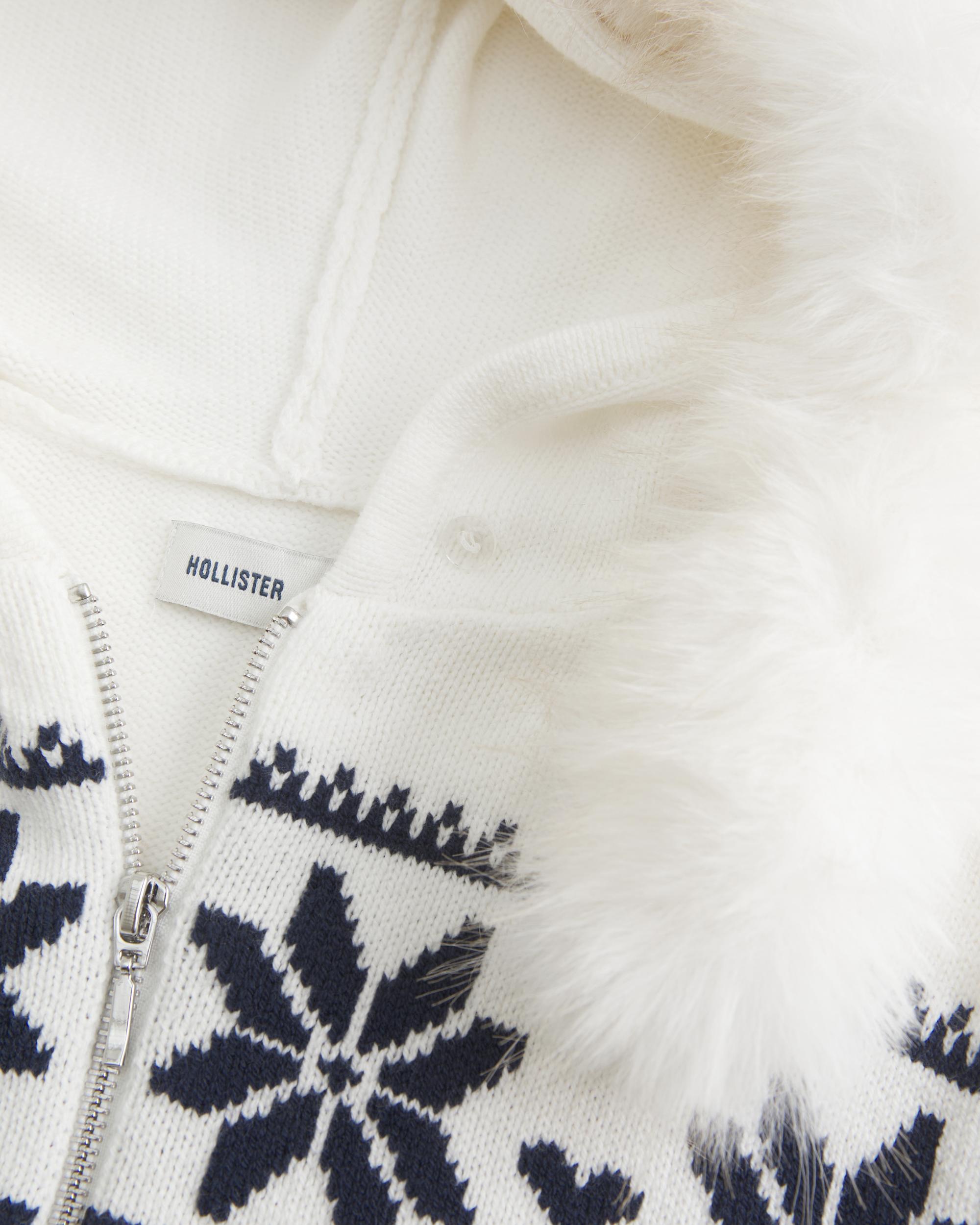 Hooded Fair Isle Zip-Up Sweater Product Image