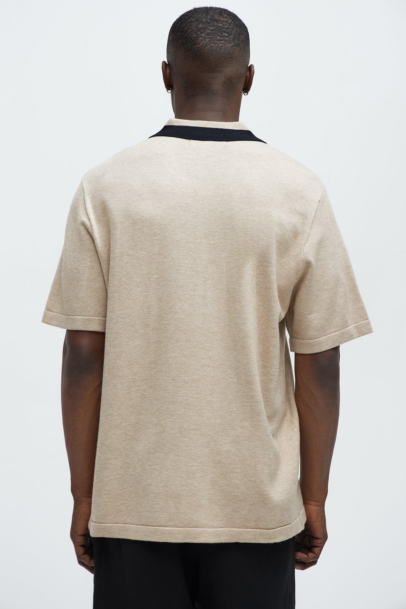 Contrast Collar Knit Polo - Tan Product Image