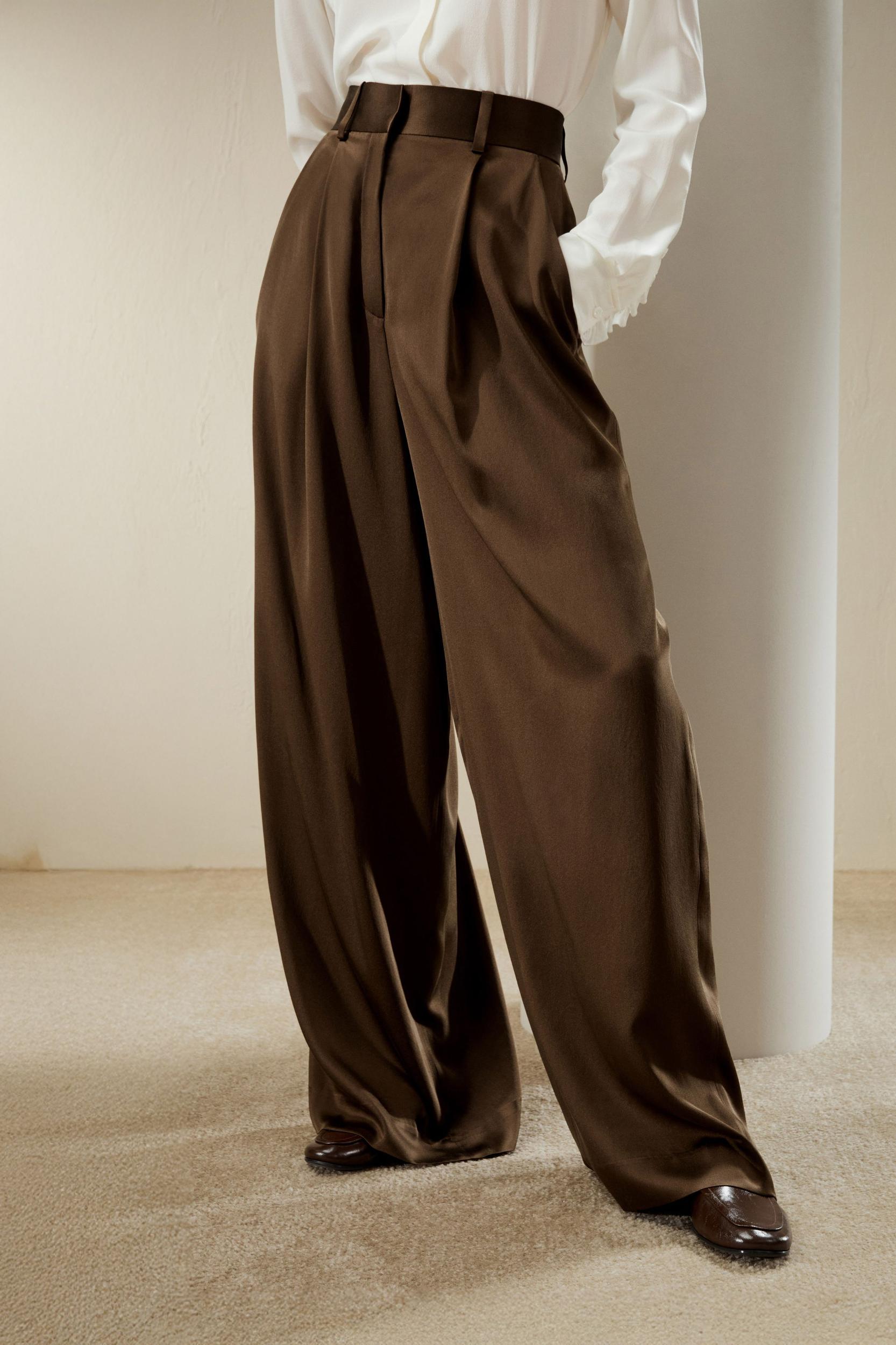 High-Waisted Wide Leg Dense Silk Pants Product Image