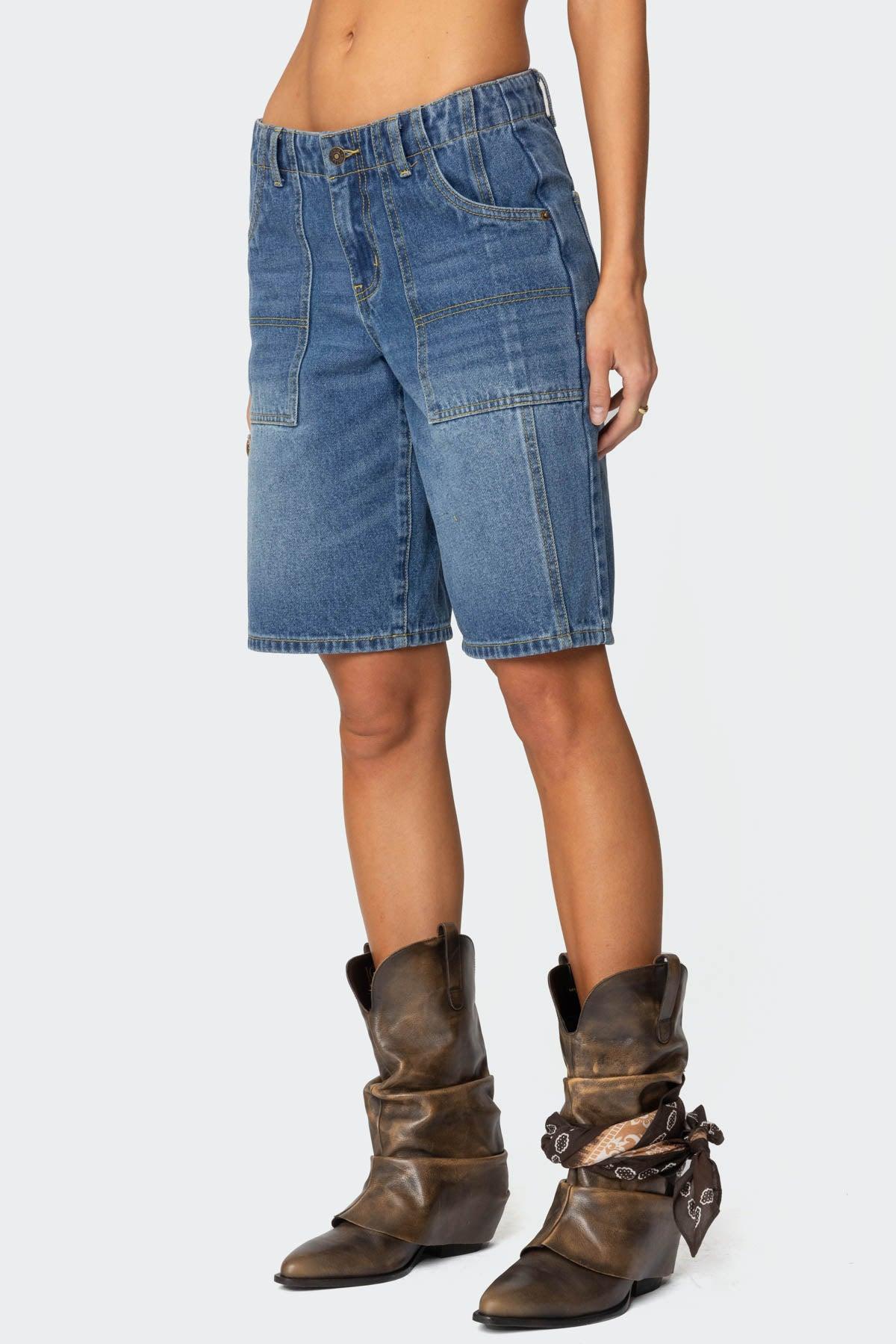 Tris Low Rise Denim Bermuda Shorts Product Image