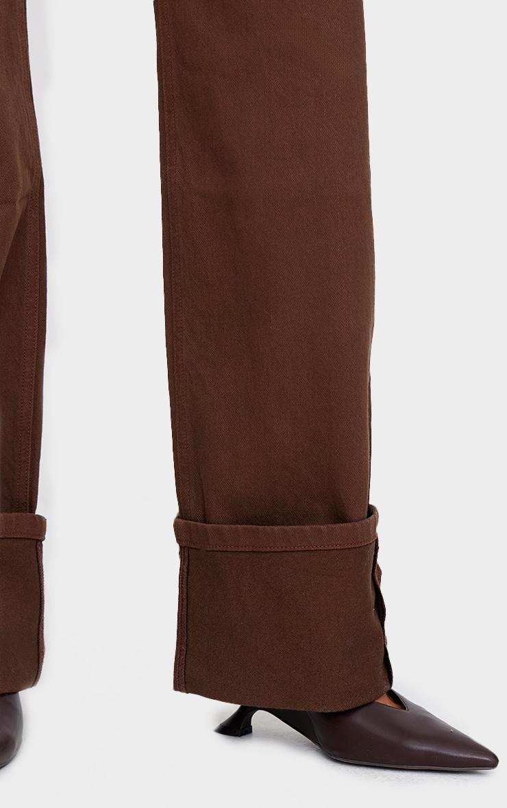 Tall Brown Wash Mid Rise Distressed Turn Up Hem Jeans Product Image