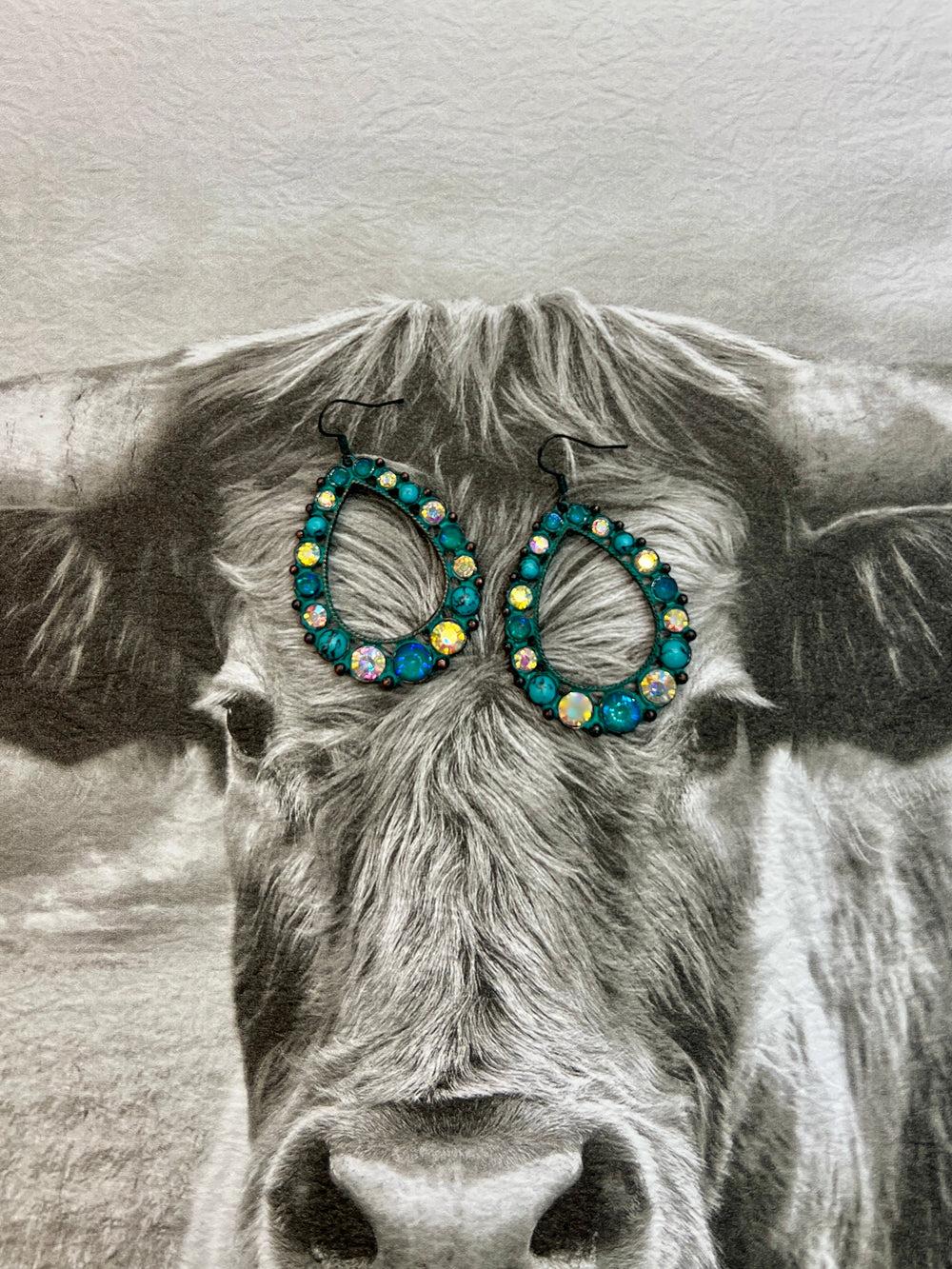 Teardrop Ranch Rhinestone Earrings- 4 Color Choices Product Image