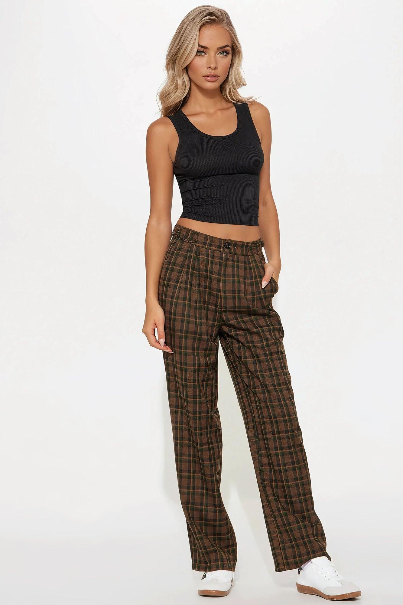 Amy Plaid Wide Leg Trouser - Green/combo Product Image