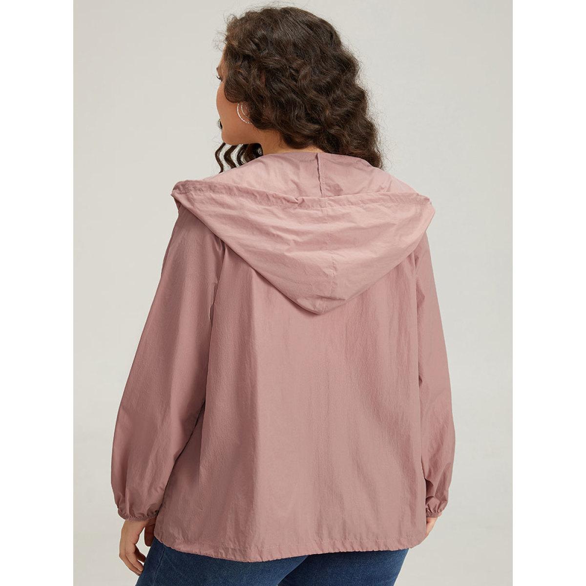 Plus Size Plain Hooded Pocket Zipper Fly Drawstring Jacket Women Rouge Plain Pocket Dailywear Jackets BloomChic 14-16/1X Product Image