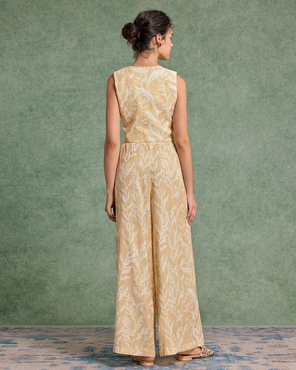 Yellow Floral V Neck Vest Product Image