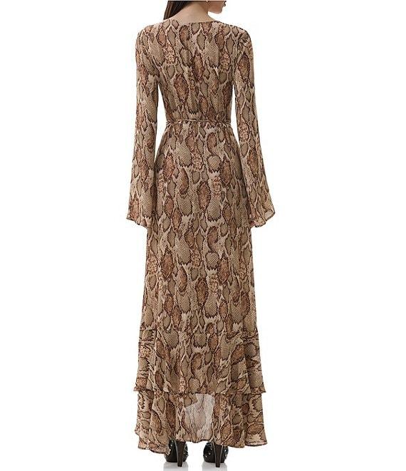 AFRM Mimi Snake Print Surplice V-Neck Long Sleeve Faux Wrap Maxi Dress Product Image