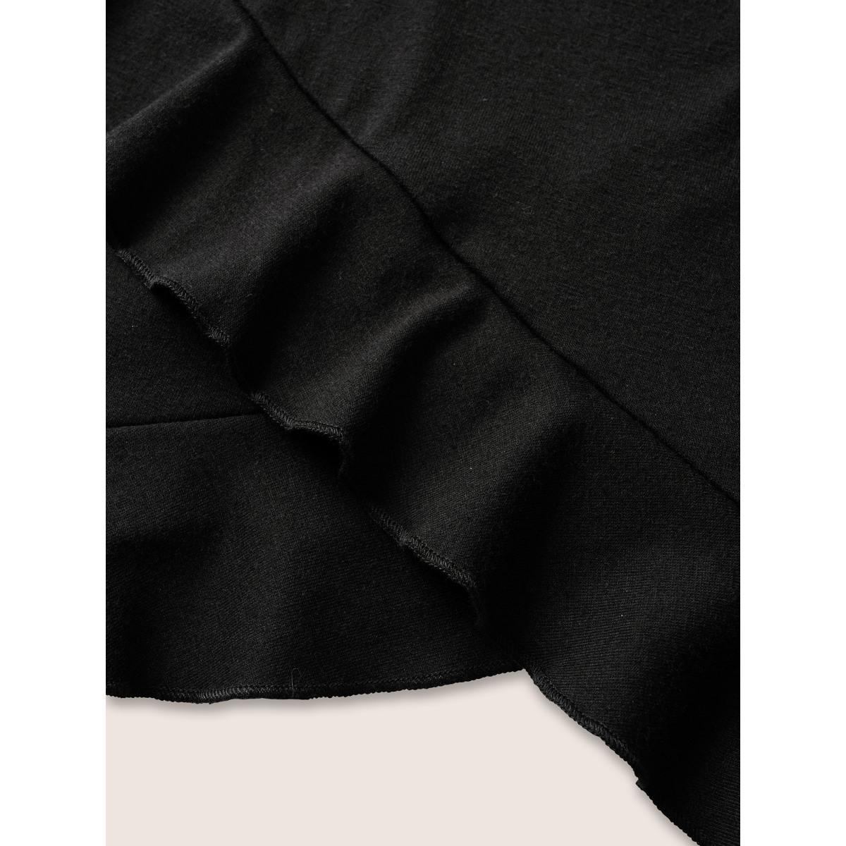 Plus Size Solid Patchwork Ruffle Trim Adjustable Straps Cami Top Women Black Elegant Patchwork V-neck Everyday Tank Tops Camis BloomChic 12/L Product Image