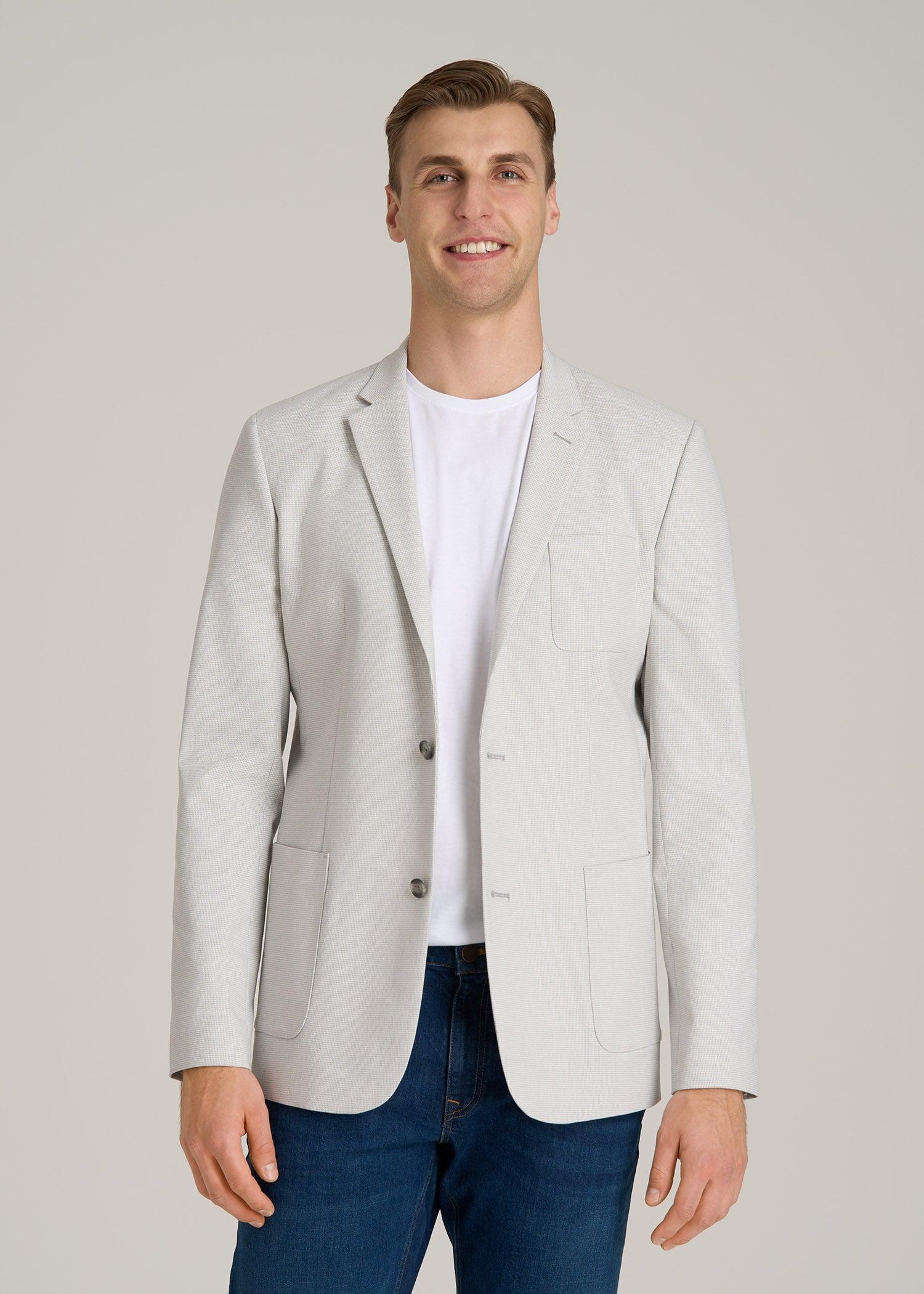 Core Blazer for Tall Men in Light Grey Houndstooth Male Product Image