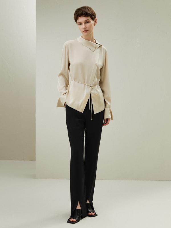Asymmetrical Shirt with Waist Tie Product Image