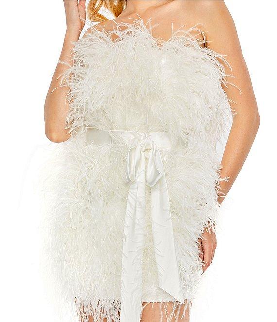 Mac Duggal Strapless Belted Feather Mini Dress Product Image