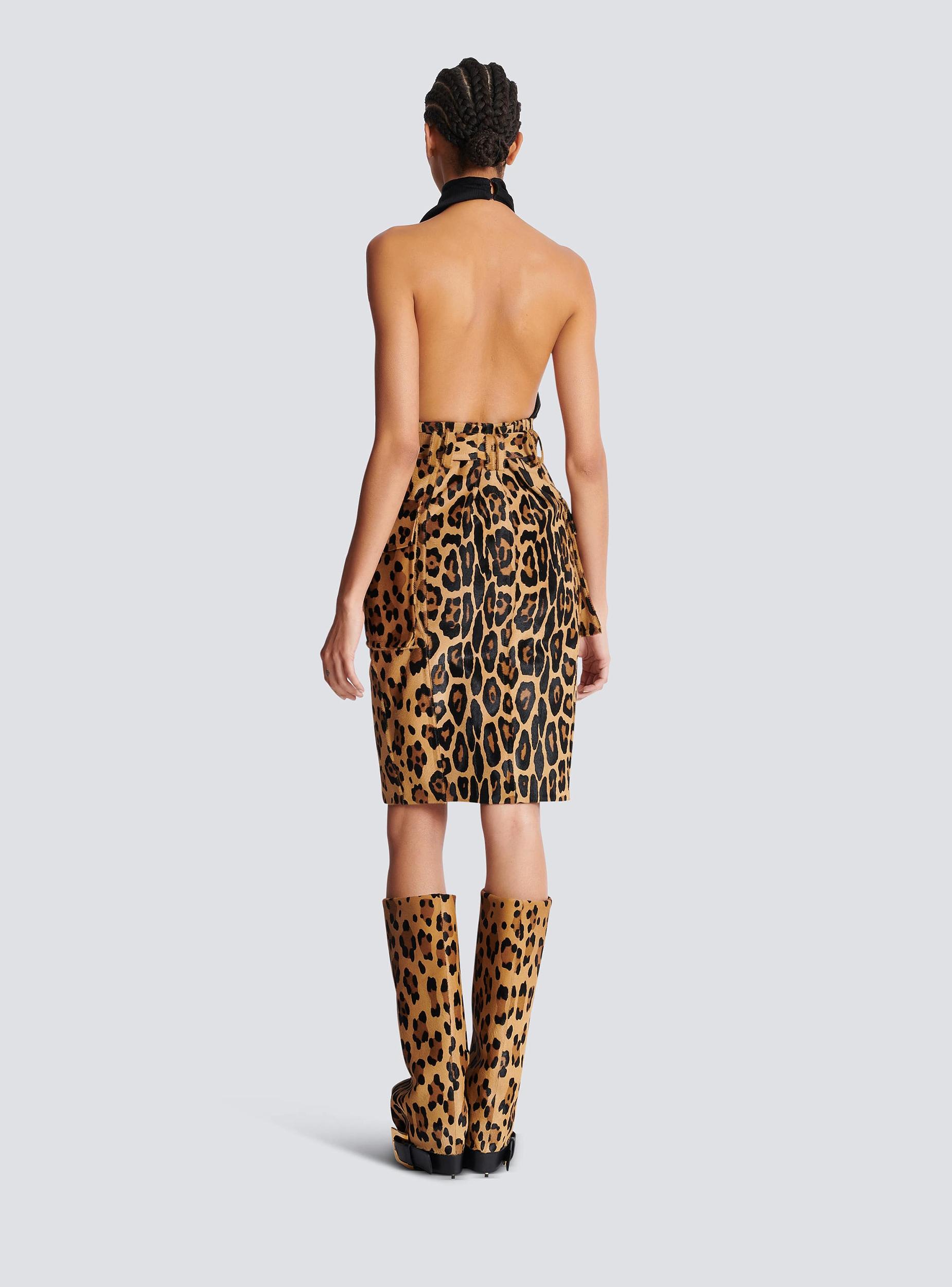 Ponyskin-style leather midi skirt with leopard pattern Product Image