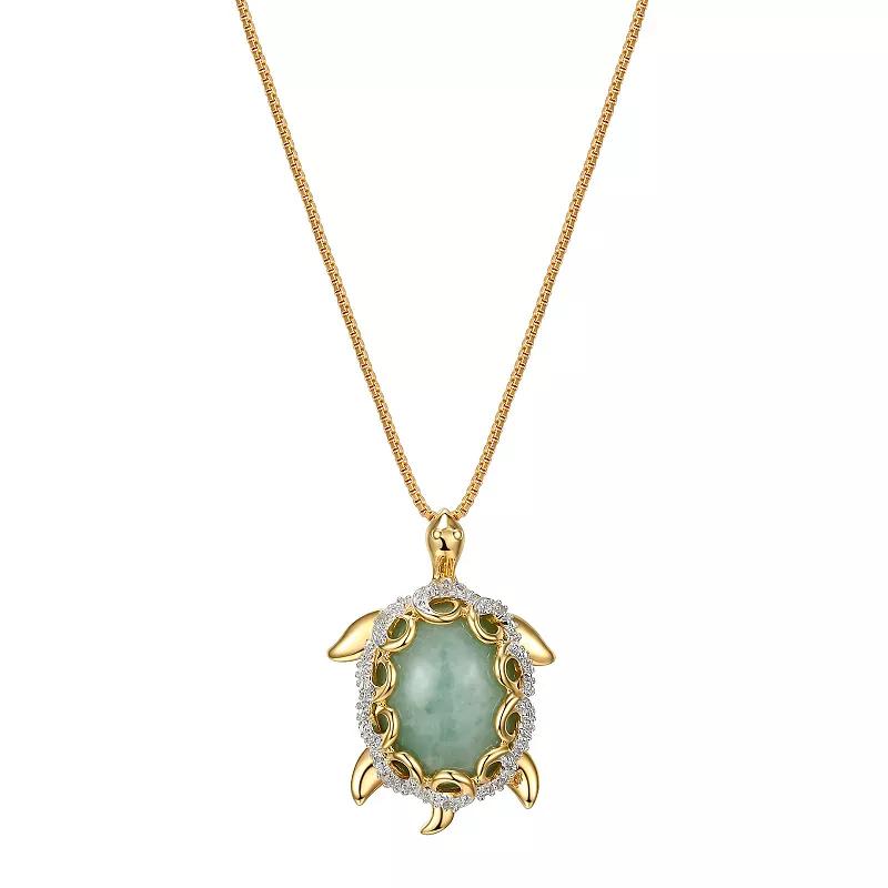 Dynasty Jade 18k Gold Over Sterling Silver Diamond Accent & Jade Turtle Pendant Necklace, Women's, Size: 18", Gold Tone Product Image