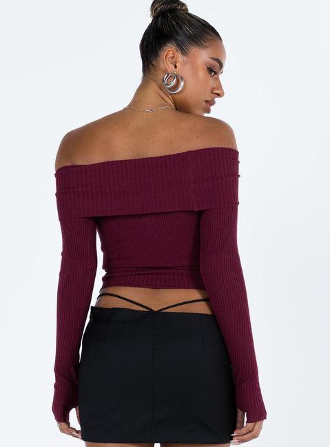 Morley Off Shoulder Sweater Burgundy Product Image