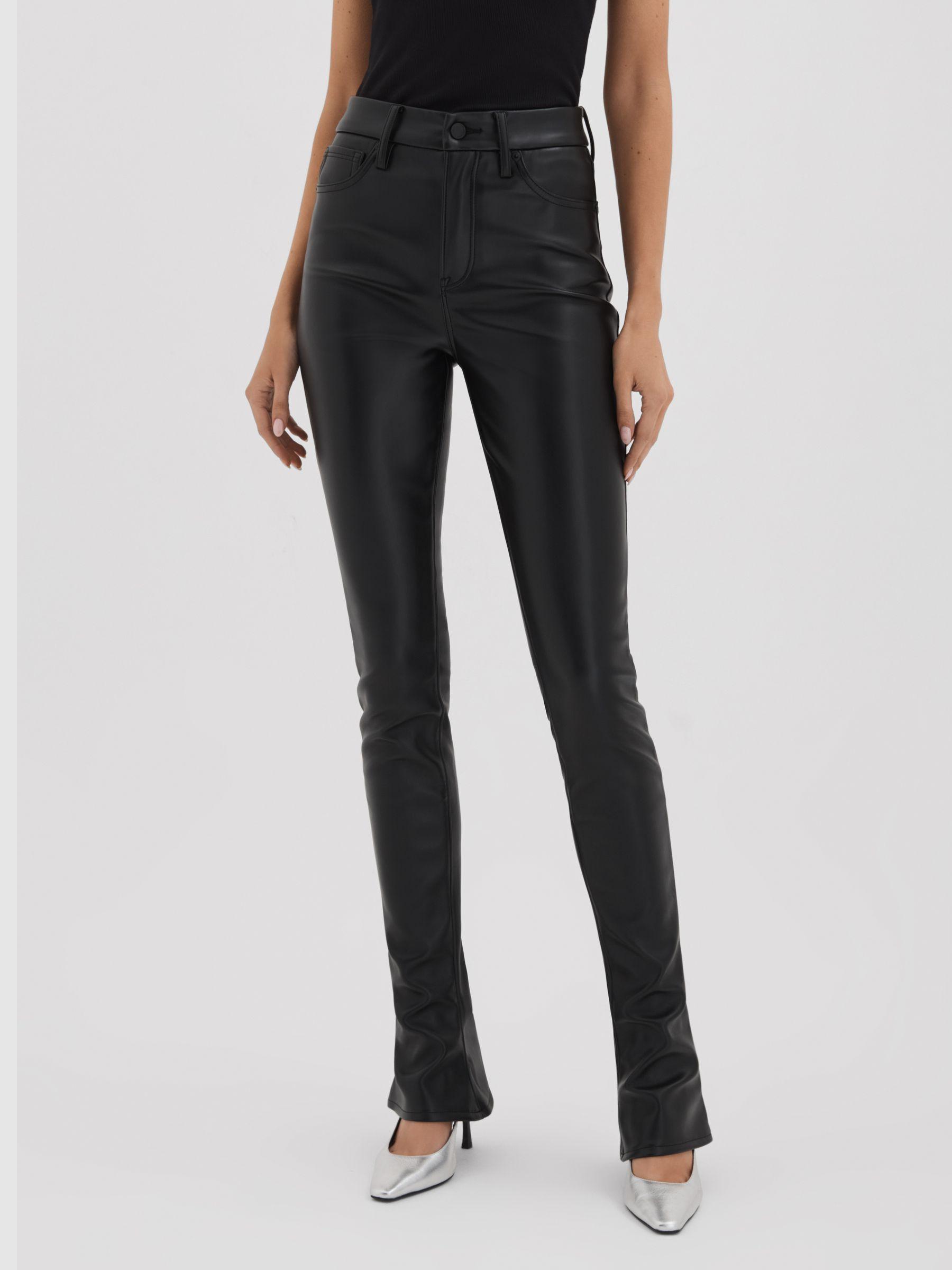 Faux Leather Slim Bootcut Trousers in Black Product Image