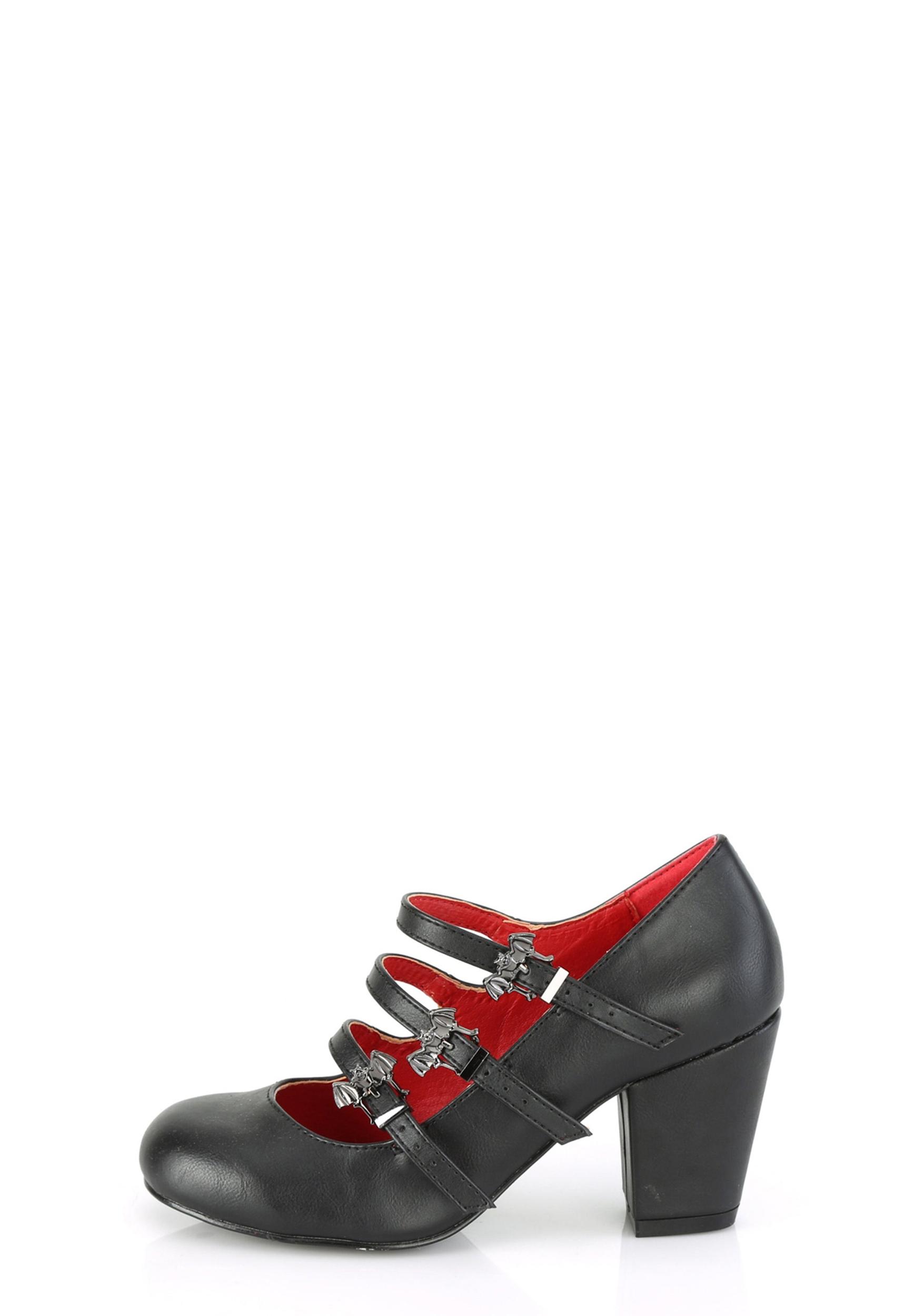 Demonia Vivika 38 Mary Jane Heels With Bat Buckles - Black Vegan Leather Product Image