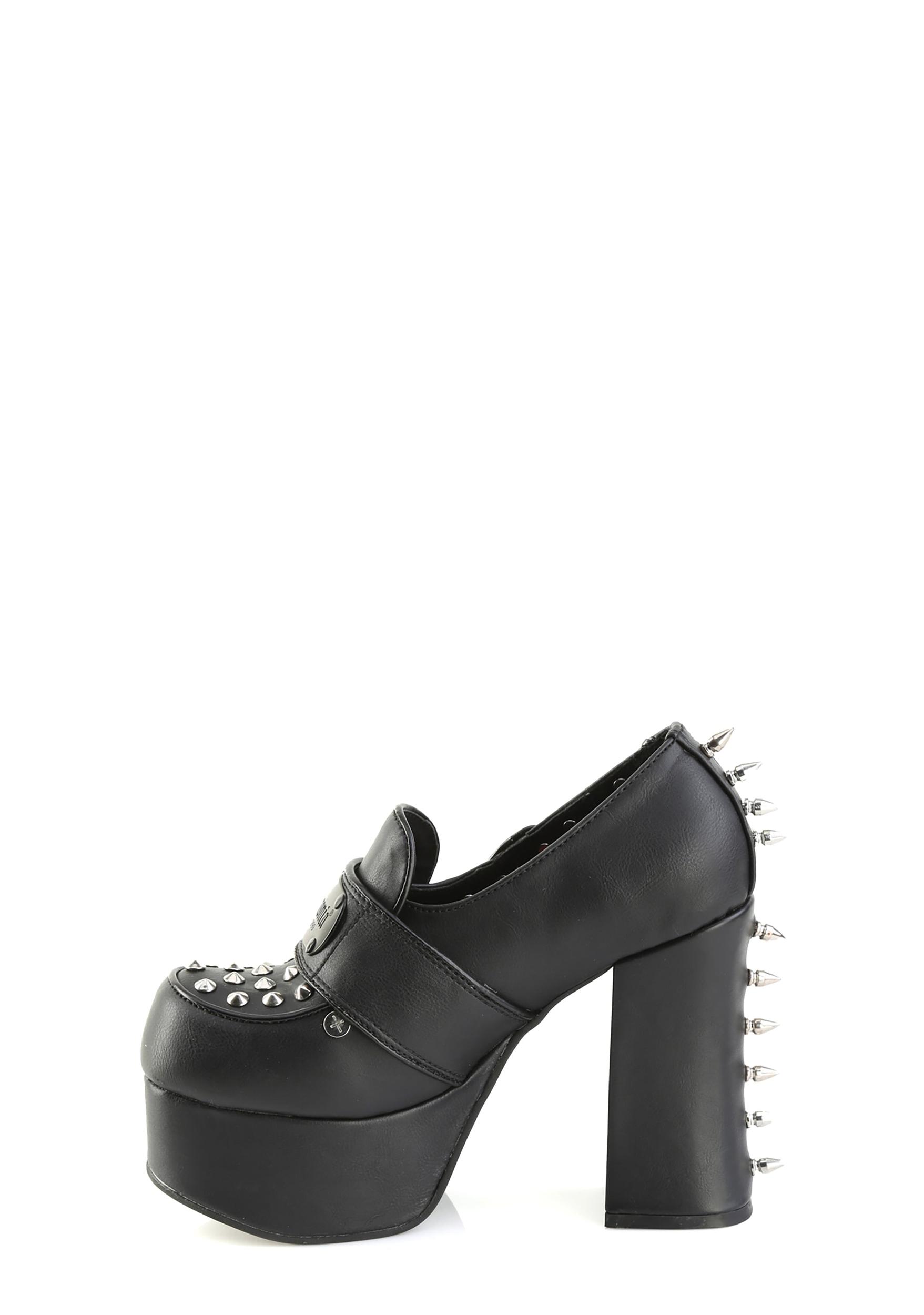 Demonia Charade-32 Platform Loafers With Studs And Chains - Black Product Image