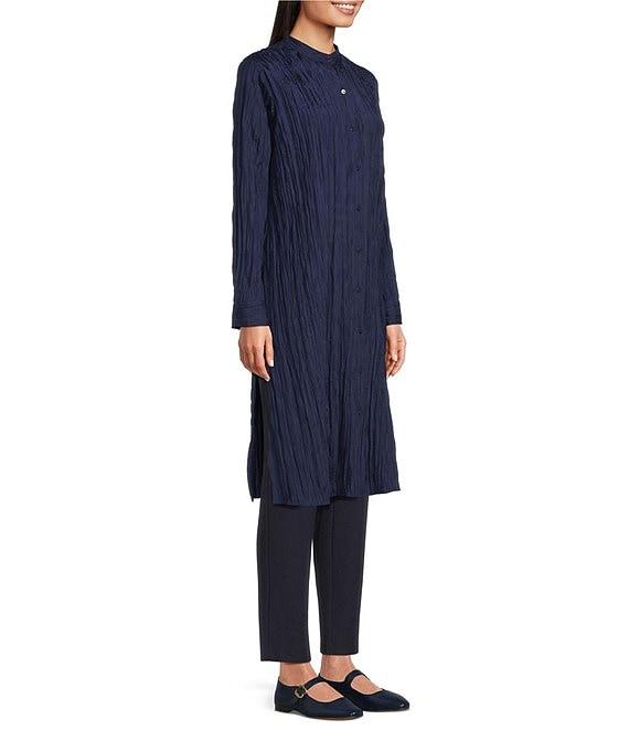 Eileen Fisher Crushed Silk Mandarin Collar Long Sleeve Top Product Image