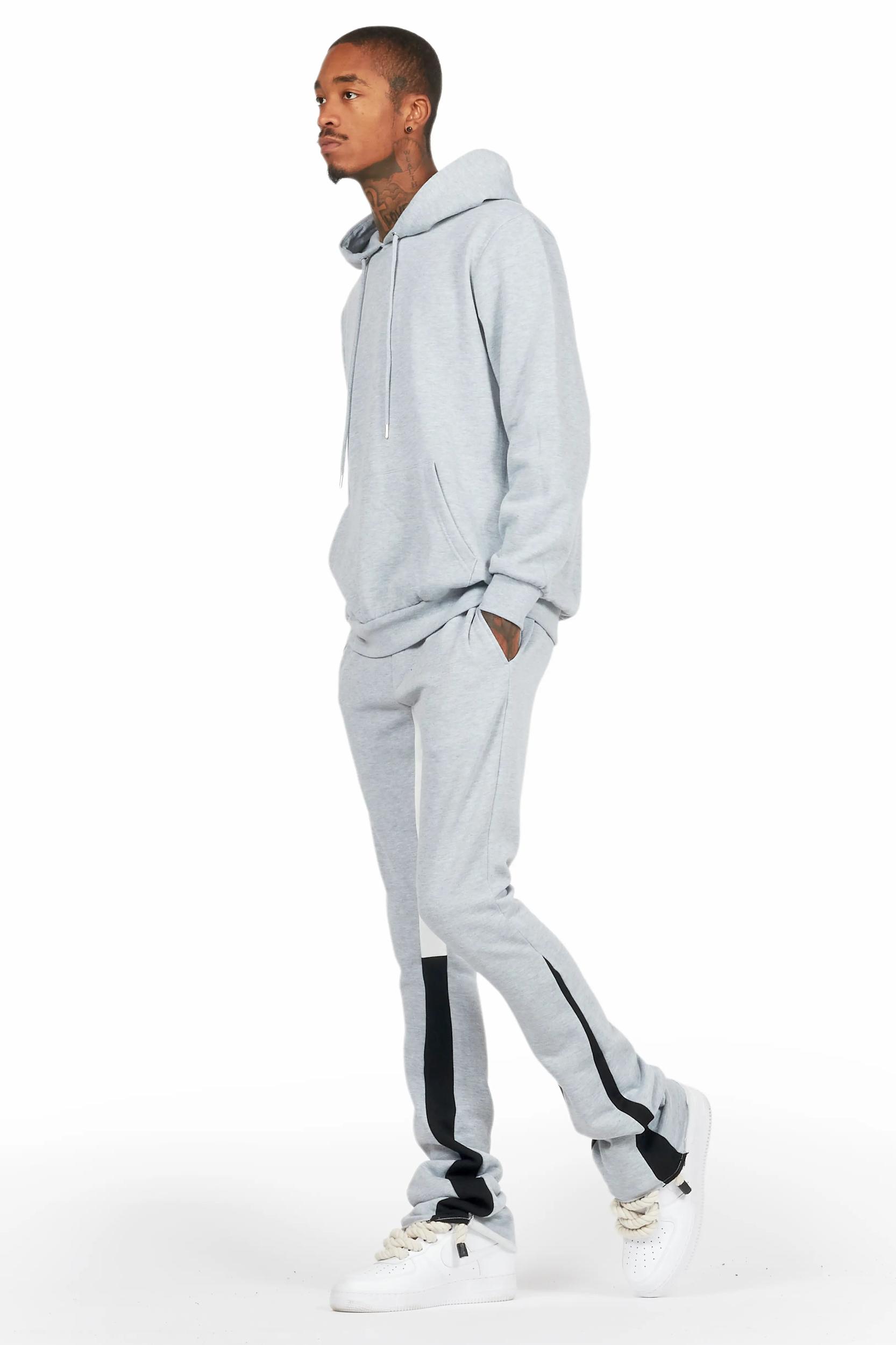 Basic Heather Grey Hoodie/Stacked Flare Track Set Male Product Image