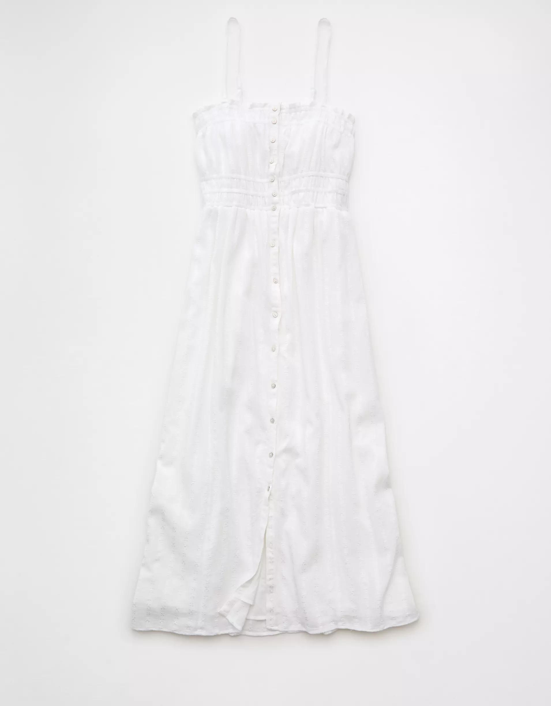AE Ruched Button-Up Midi Dress Product Image