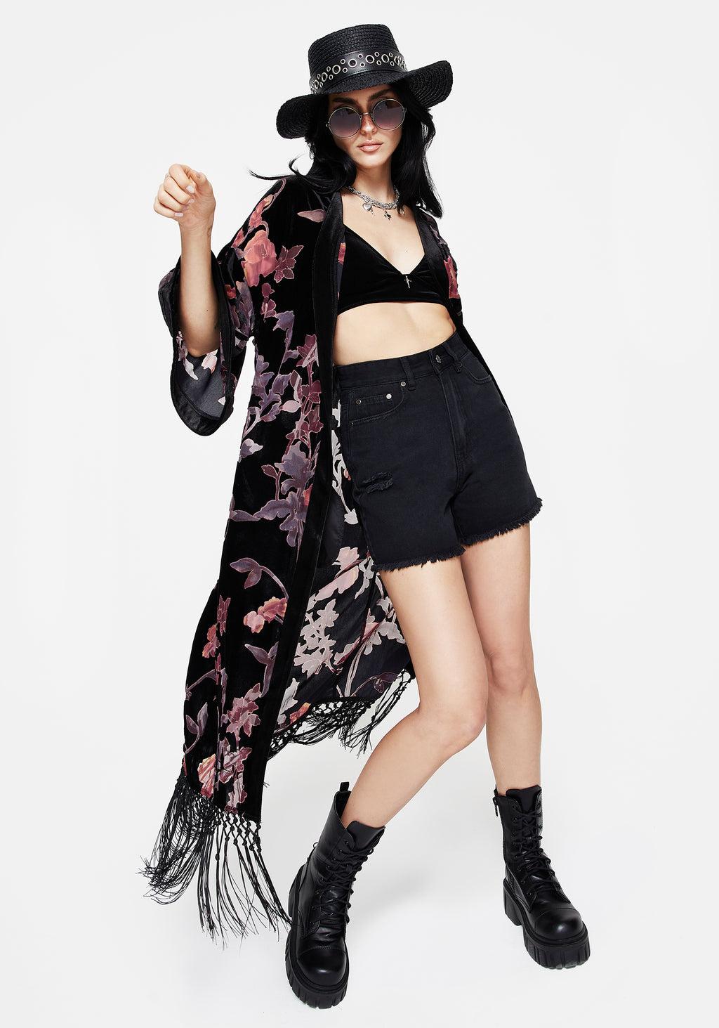 Waterlily Burnout Fringe Trim Longline Kimono Product Image