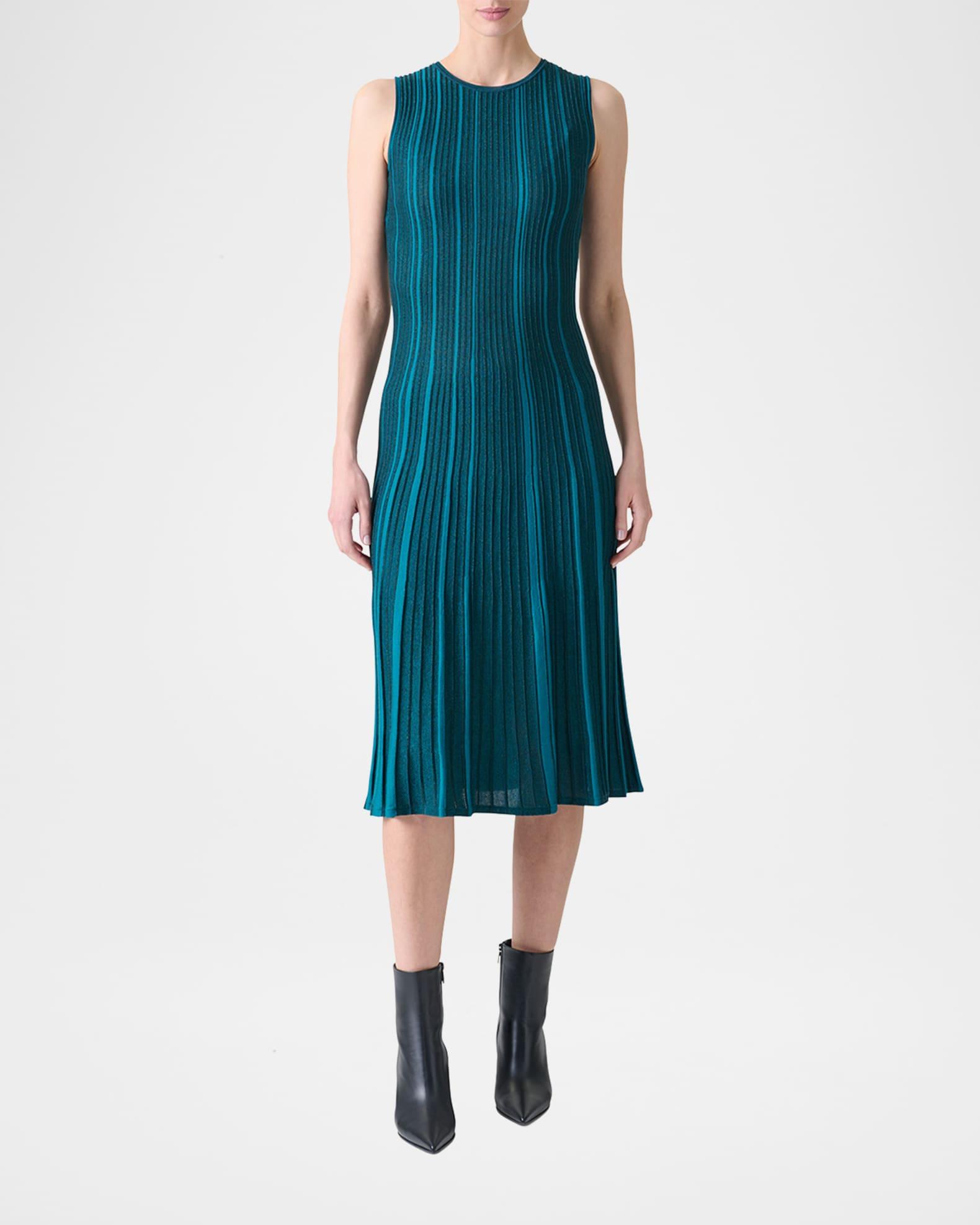 Metallic Silk Rib-Knit Midi Dress Product Image