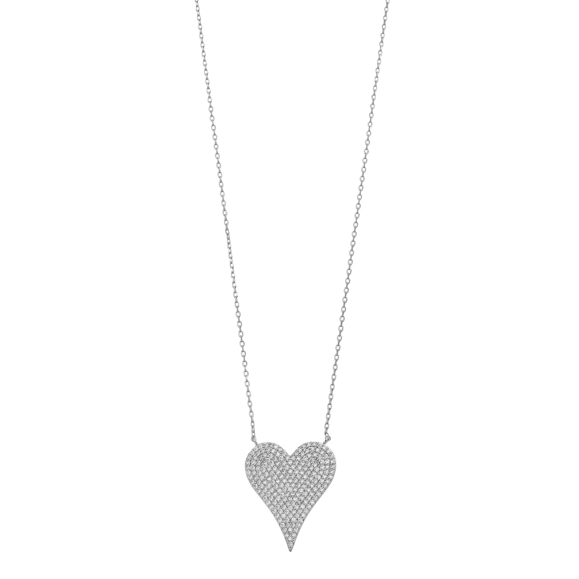 14k Gold Over Silver Cubic Zirconia Heart Pendant Necklace, Womens Sterling Product Image