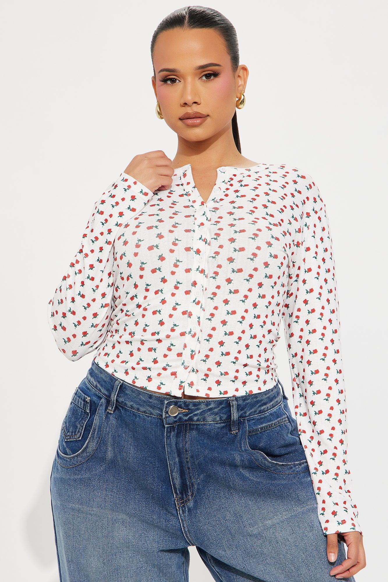 Mia Ditsy Floral Button Front Top - White/combo Product Image
