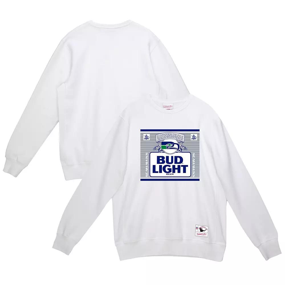 Men's Mitchell & Ness x Bud Light White Seattle Seahawks The Crest Pullover Sweatshirt,  Product Image