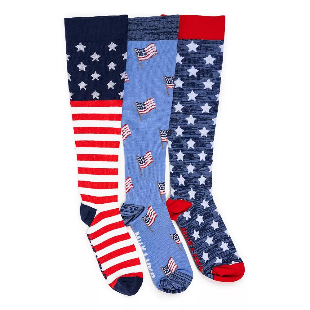 Men's MUK LUKS 3-pack Red White & Blue Nylon Compression Knee-High Socks, Red White Blue Product Image