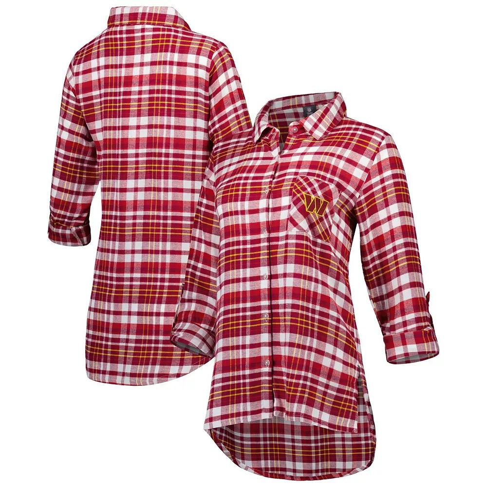 Women's Concepts Sport Burgundy/Gold Washington Commanders Mainstay Flannel Full-Button Long Sleeve Nightshirt, Size: Large, Wft Med Re Product Image