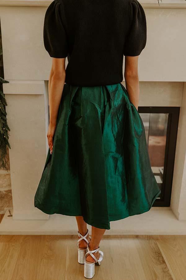 The Belle High Waist Midi Skirt in Hunter Green Product Image