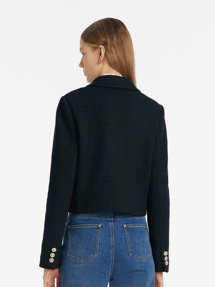 Vintage Single-Breasted V-Neck Women Crop Jacket Product Image