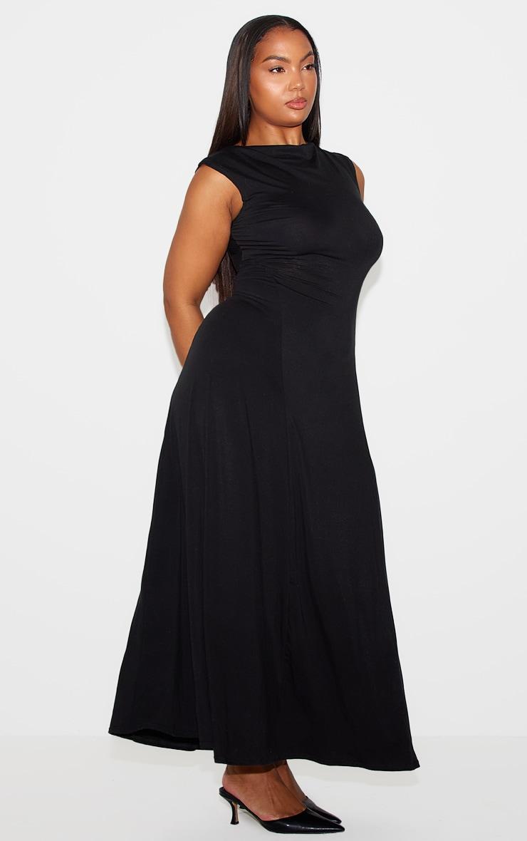 Black Soft Touch Asymmetric Panelled Maxi Dress Product Image