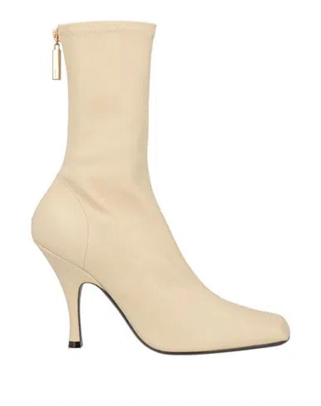 KHAITE 100mm Eva Leather Mid Calf Boots In Neutral Product Image