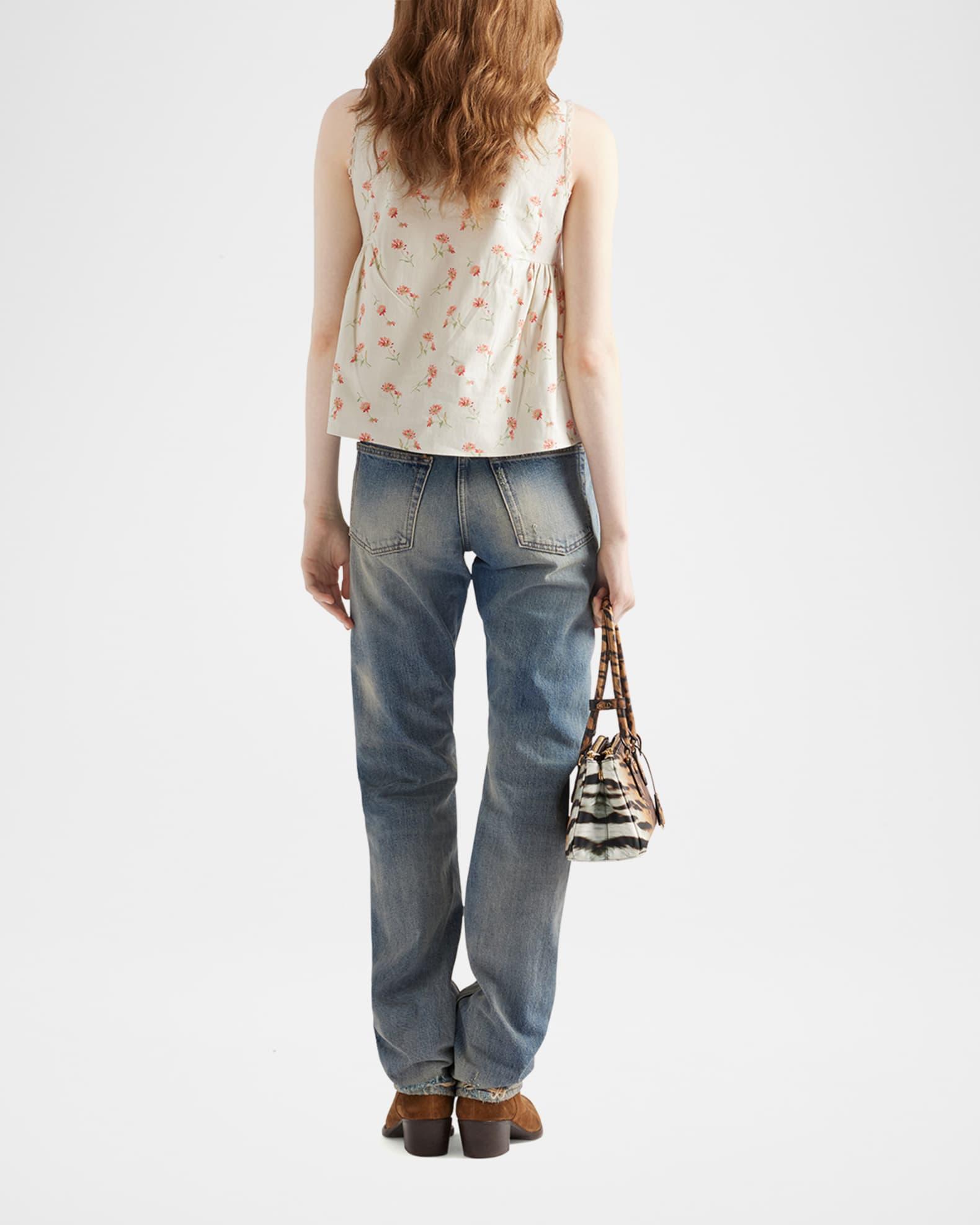 Floral-Print Linen Sleeveless Babydoll Top Product Image