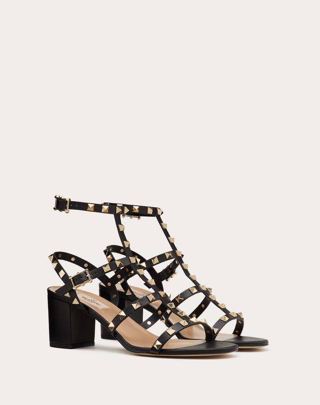 VALENTINO GARAVANI Valentino Rockstud Caged 90 Leather Ankle Strap Sandal In Black Product Image