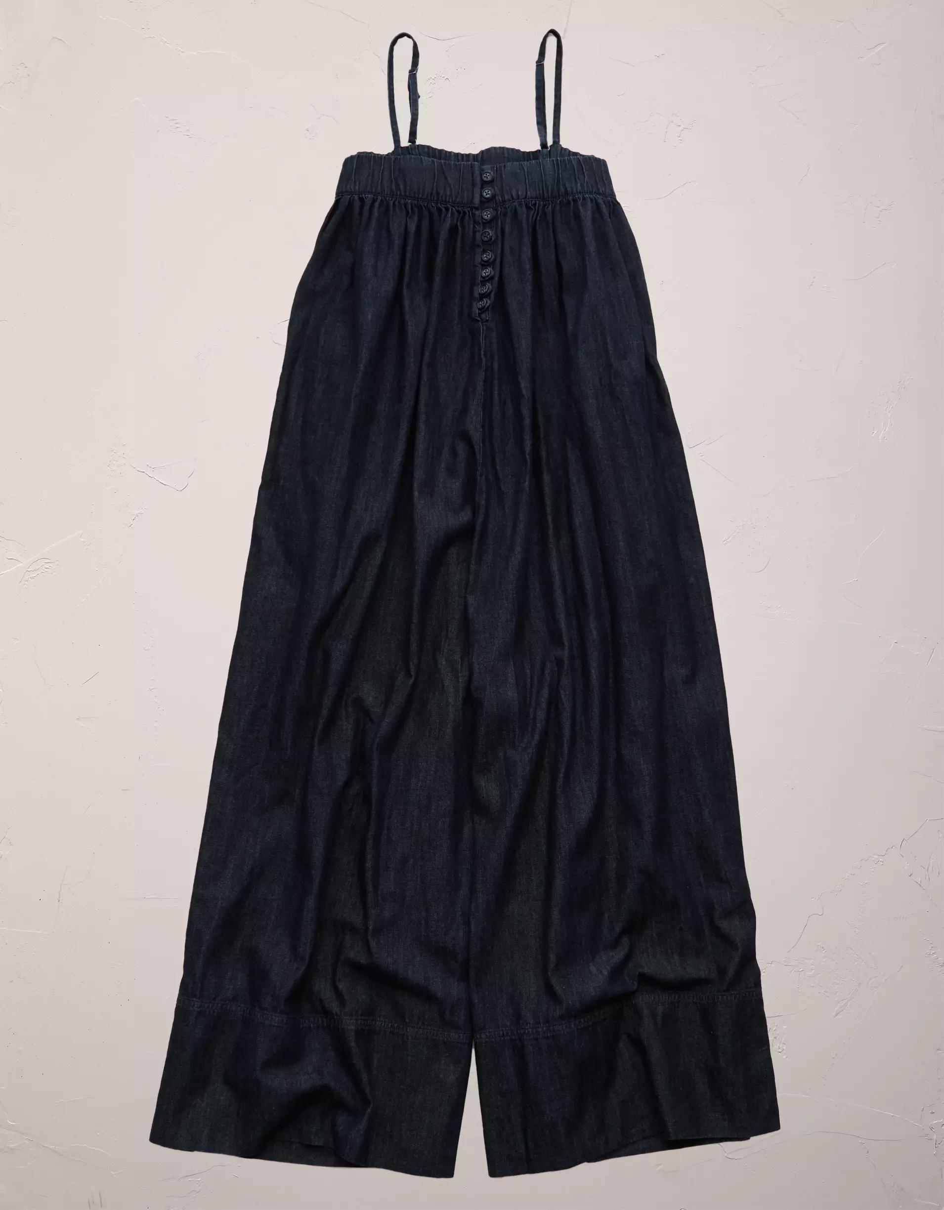 AE77 Premium Wide-Leg Denim Jumpsuit Product Image