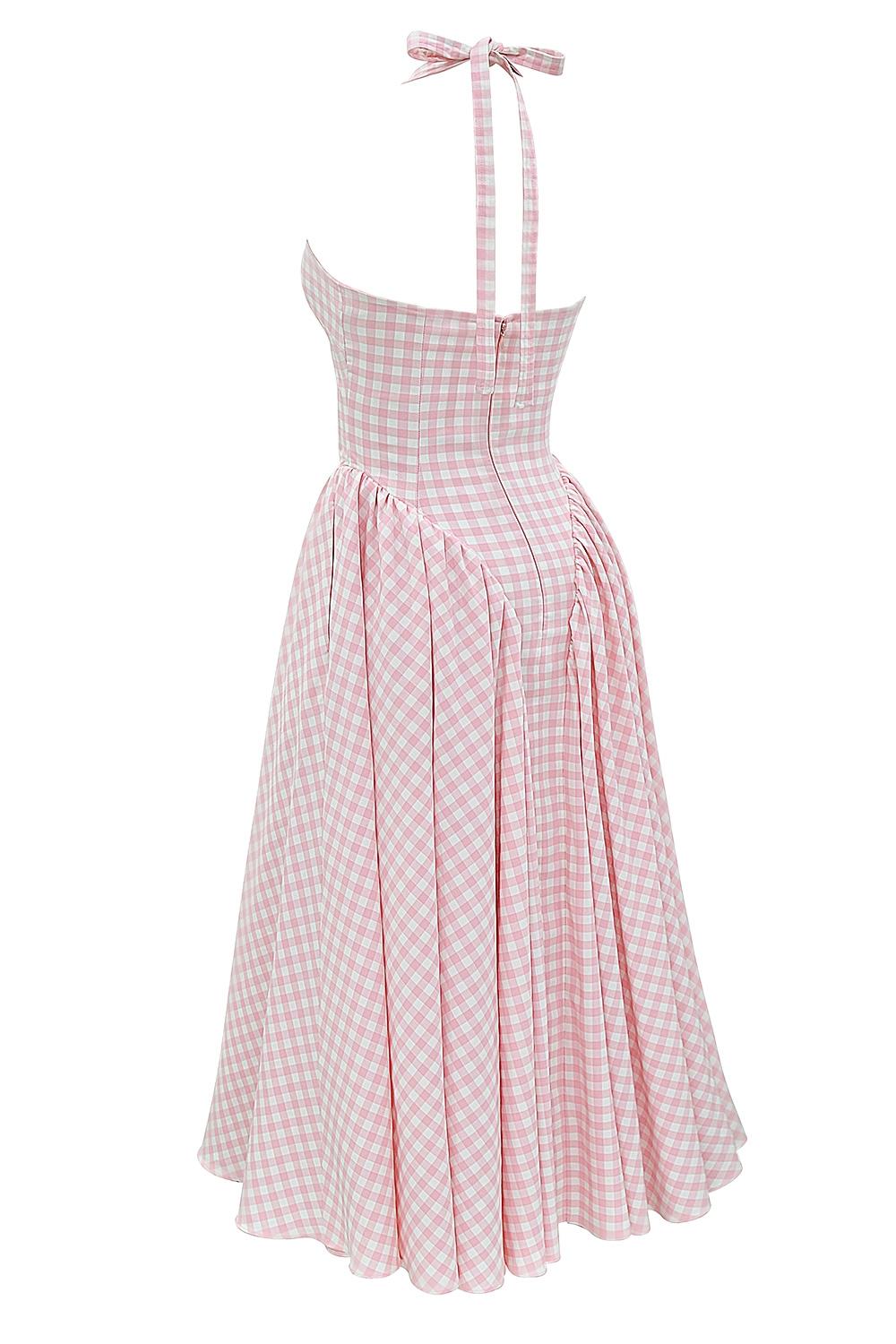 Marilyn  strawberry shortcake gingham halter midi sundress Product Image
