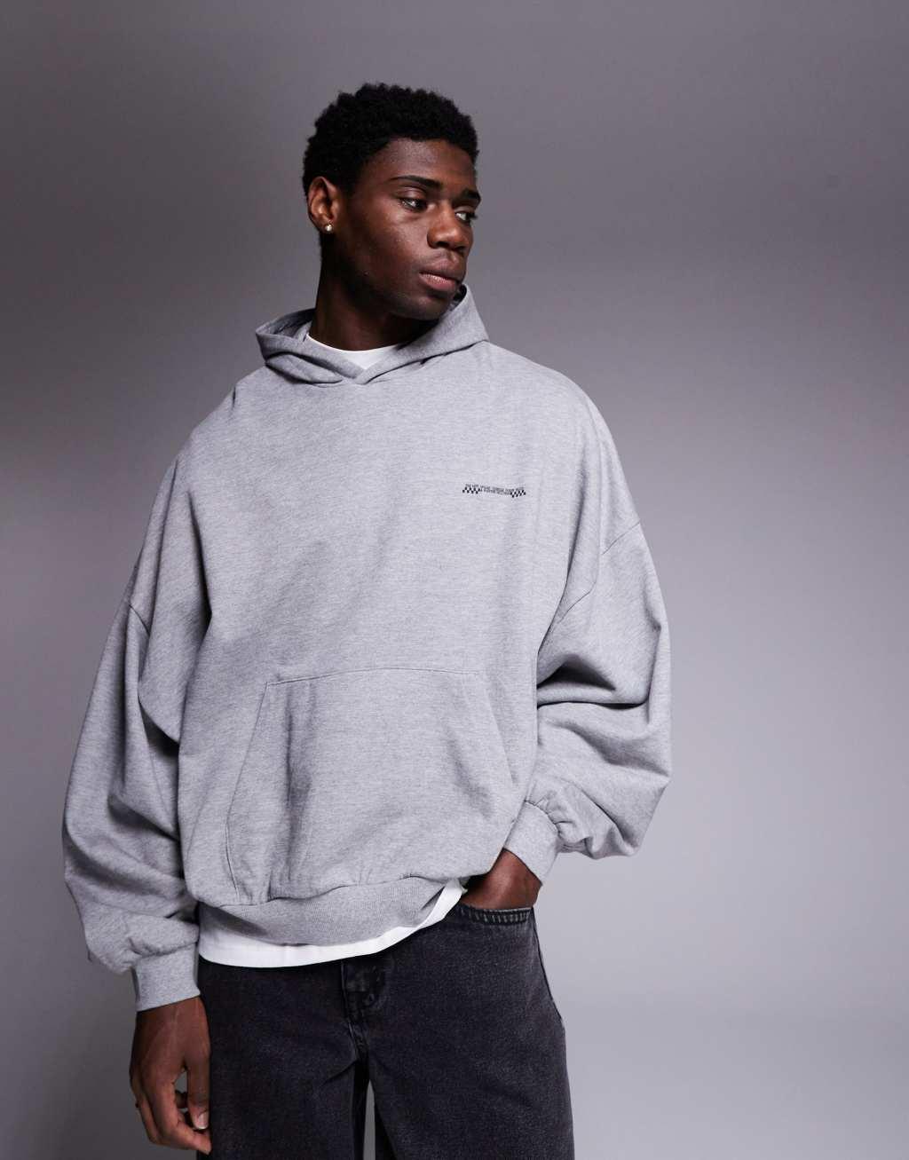 ASOS DESIGN extreme oversized hoodie with graffiti print in heather gray Product Image