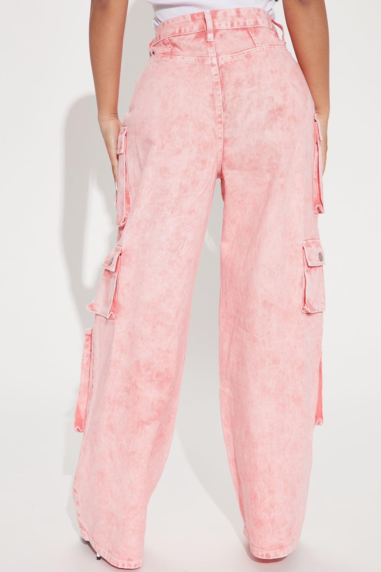 Petite Lily High Rise Cargo Jeans - Pink Product Image