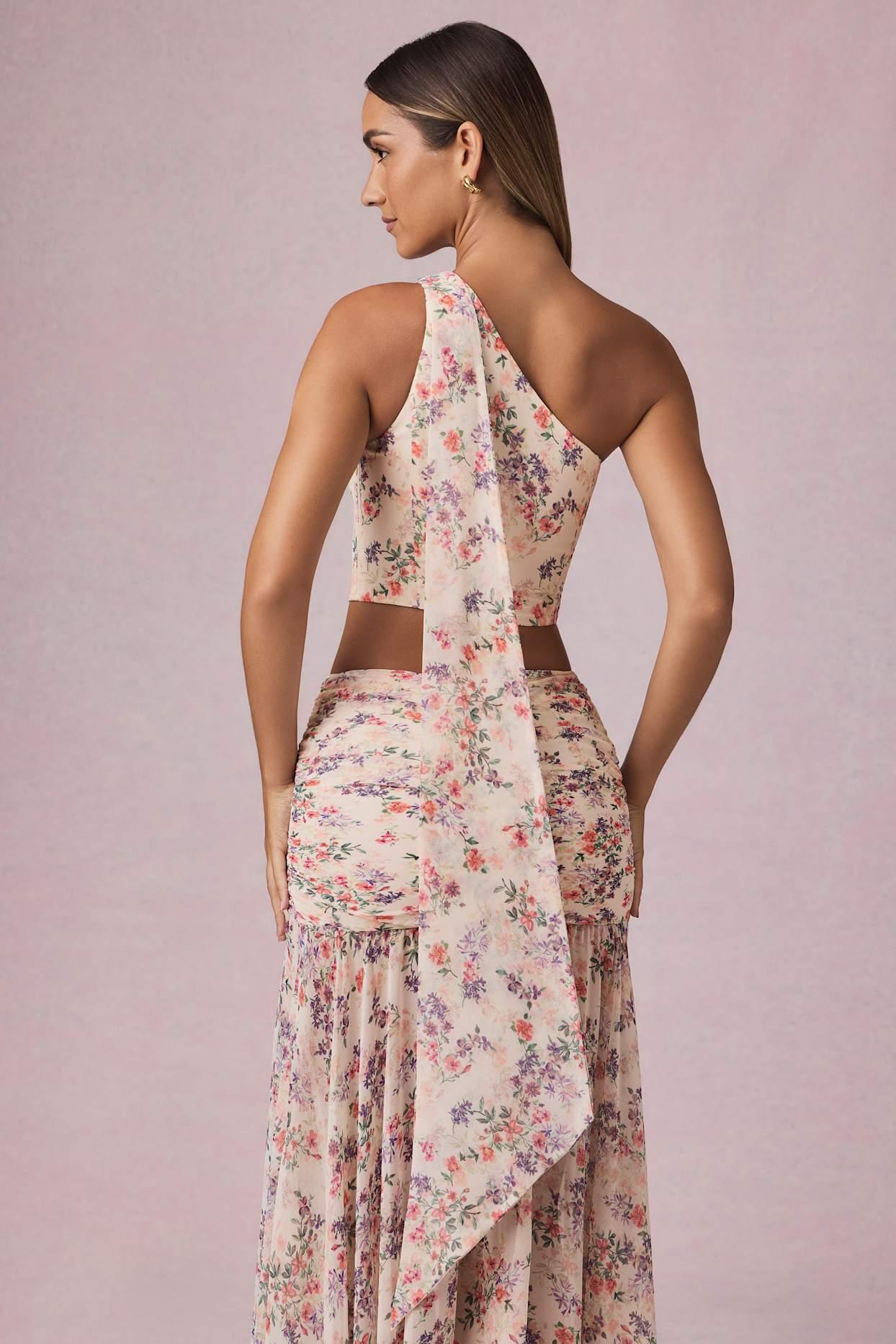 Scarf-Detail One-Shoulder Top in Primrose Floral Print Product Image