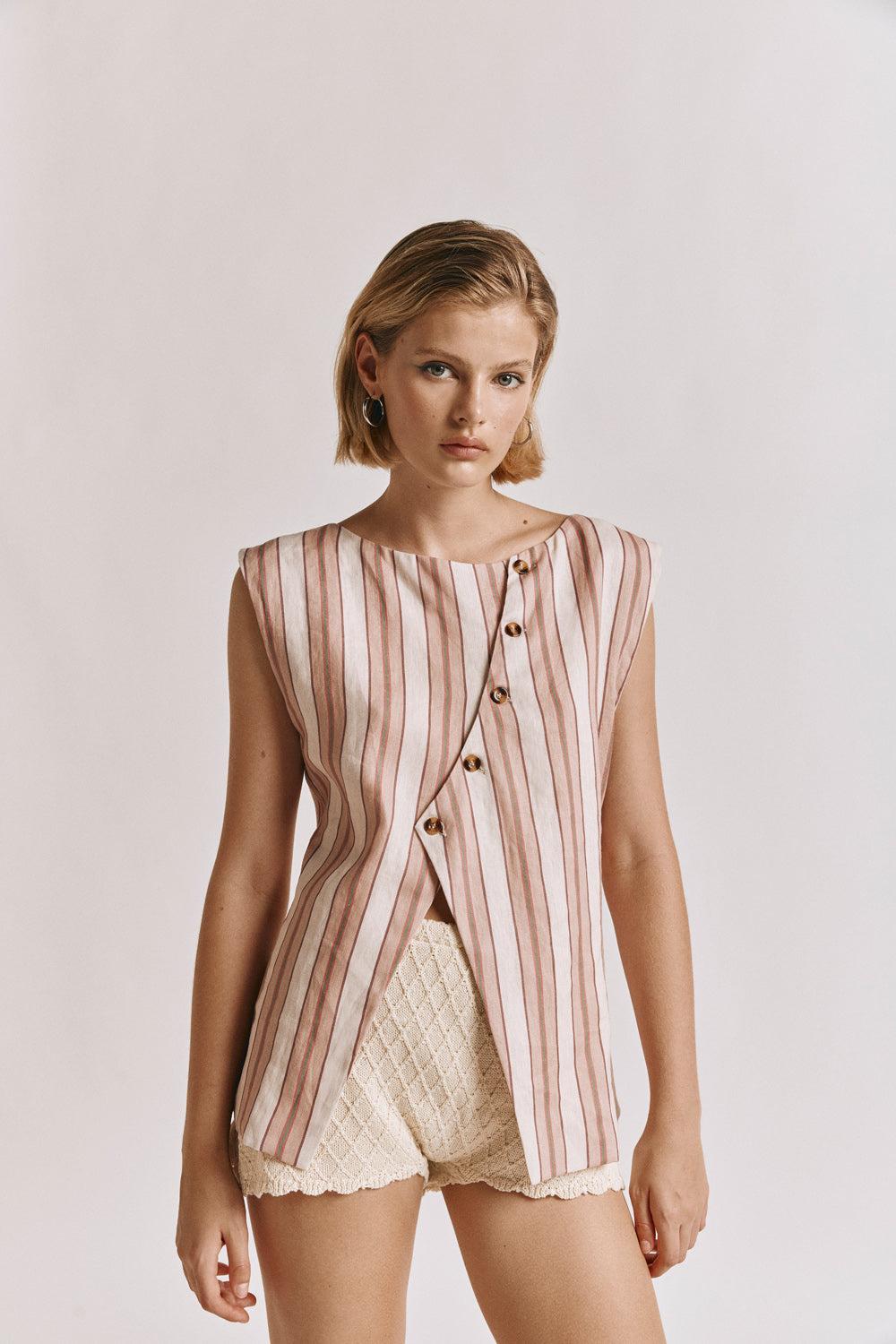Aria Vest Pink Stripe Product Image