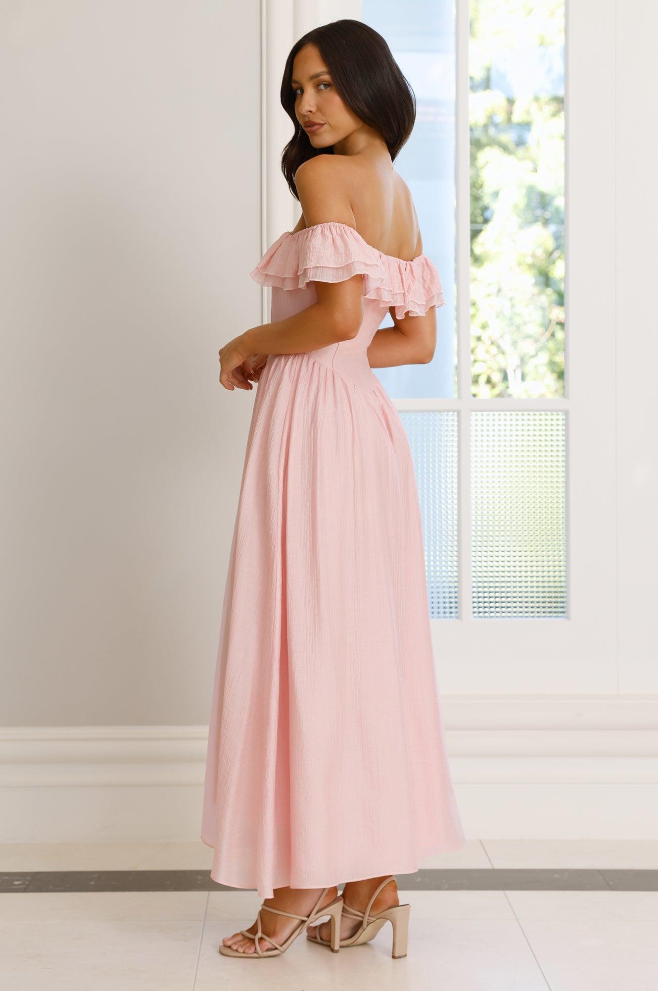 Twilight Sonata Off Shoulder Maxi Dress Pink Product Image